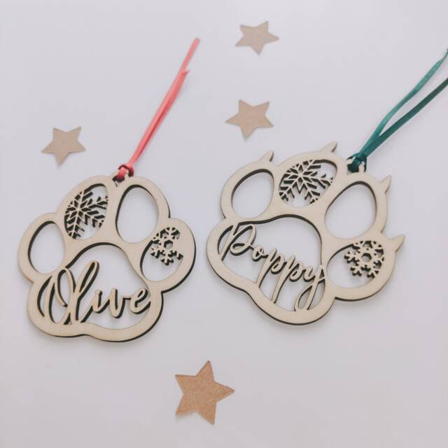 Paw Print Christmas Decoration - Personalised Cat Dog Paw Bauble Laser Cut