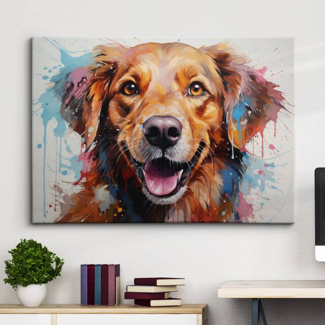 Colorful Golden Retriever Dog Pet Abstract Modern Oil Painting Wall Art, Framed Canvas Poster Print, Home Kitchen Office Room Decor, Gifts - image 1