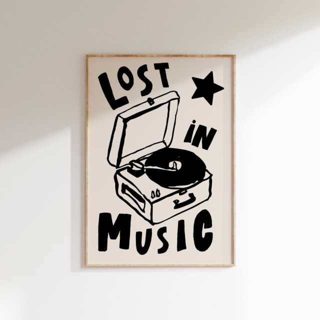 Lost in Music Print - Retro Wall Art Colourful Vinyl Poster Song Lyrics Rock Indie Dance Prints - image 1