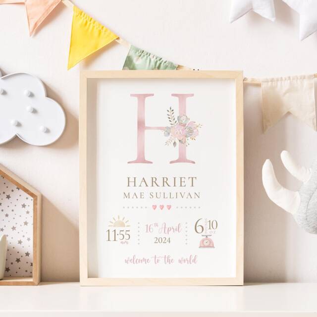 New Baby Personalised Print - Nursery Poster Gift Girl For Girls Name - image 1