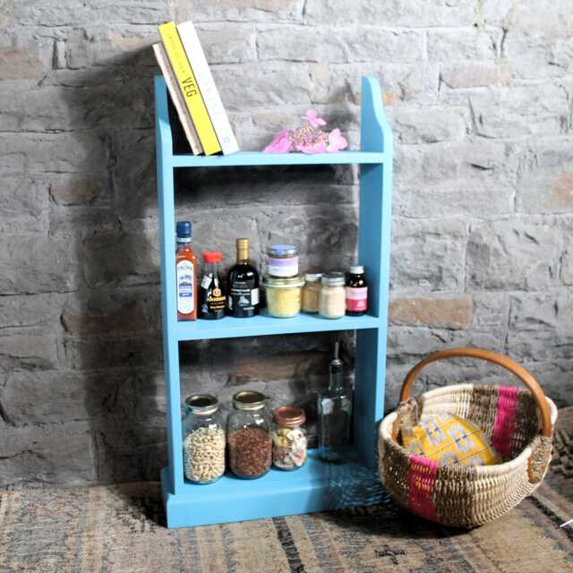 Solid Wood Bookcase Hand-Painted Bright Blue, Turquoise Pine Shelf, Ready Assembled - image 1