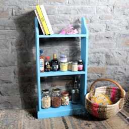 Solid Wood Bookcase Hand-Painted Bright Blue, Turquoise Pine Shelf, Ready Assembled - thumbnail 1