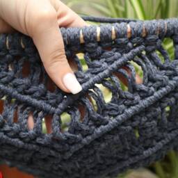 "Dark Blue Macrame Wall Hanging Cotton Bedroom Decor - 15"" X 25" - thumbnail 3