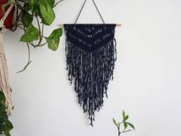 "Dark Blue Macrame Wall Hanging Cotton Bedroom Decor - 15"" X 25" - thumbnail 1