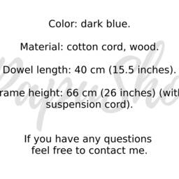 "Dark Blue Macrame Wall Hanging Cotton Bedroom Decor - 15"" X 25" - thumbnail 2