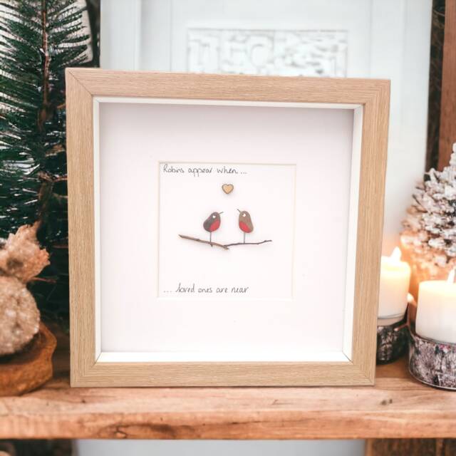 "Robin Memorial Pebble Art - ""Robins Appear When Loved Ones Are Near" - image 1