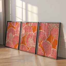 Modern Abstract Floral Wall Art Set Of 3, Bold Red & Yellow Botanical Prints, Contemporary Flower For Home Decor - thumbnail 2