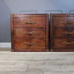 Luxury Leather Bedroom Nightstands - Solid Hardwood Bedside Drawers - thumbnail 1