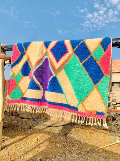 Pink Moroccan Rug, Shag & Blue Handwoven Soft Wool Rug, Large Area Rug - image 1