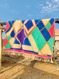 Pink Moroccan Rug, Shag & Blue Handwoven Soft Wool Rug, Large Area Rug - thumbnail 1