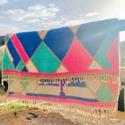 Pink Moroccan Rug, Shag & Blue Handwoven Soft Wool Rug, Large Area Rug - thumbnail 2