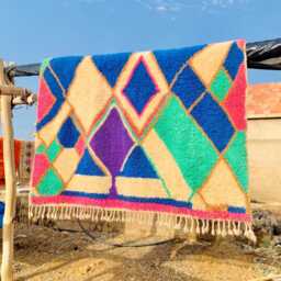 Pink Moroccan Rug, Shag & Blue Handwoven Soft Wool Rug, Large Area Rug - thumbnail 3