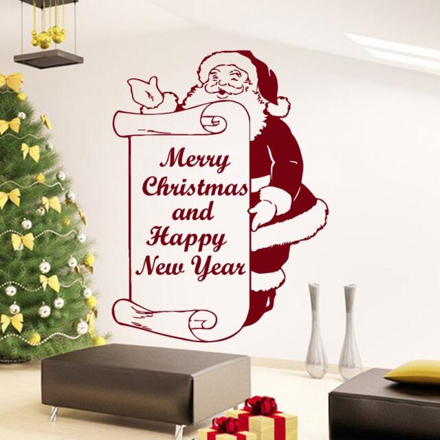 Wall Decals Merry Christmas & Happy New Year Santa Claus Decal Vinyl Sticker Home Art Bedroom Decor Living Room Murals Ms739 - image 1