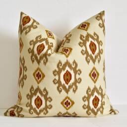 Red Ikat Pillow Cover Maroon & Cream Beige Tapestry Pattern Throw - thumbnail 2