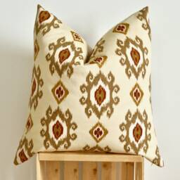 Red Ikat Pillow Cover Maroon & Cream Beige Tapestry Pattern Throw - thumbnail 4
