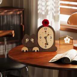 Handmade Wooden Cat Clock - Nordic Desk Decor, Lovers Gift - thumbnail 3