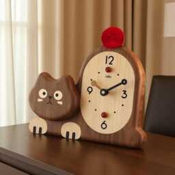 Handmade Wooden Cat Clock - Nordic Desk Decor, Lovers Gift - thumbnail 1