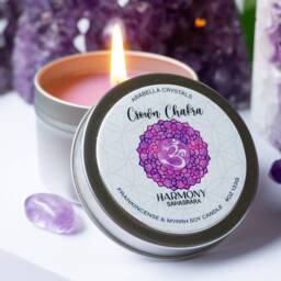 Amethyst Crystal Candle Tin Frankincense & Myrrh, Crown Chakra Healing - thumbnail 2