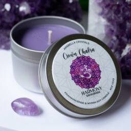 Amethyst Crystal Candle Tin Frankincense & Myrrh, Crown Chakra Healing - thumbnail 3