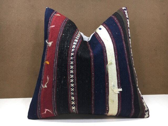 Vintage Turkish Kilim Pillow Cover, Handwoven Bohemian Decor - 16x16 - image 1
