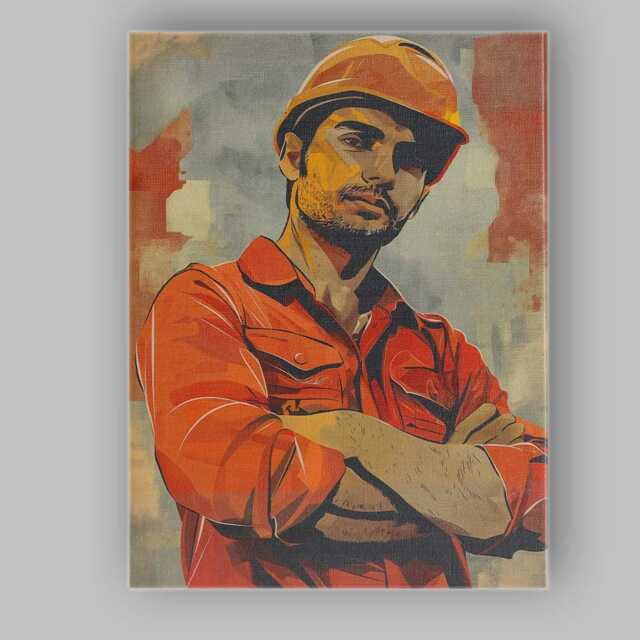 Modern Construction Worker Portrait Industrial Pop Art Canvas Wall Print Decor Picture Ready To Hang - image 1
