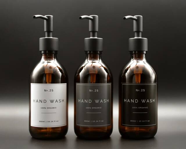 Amber Glass Soap Dispenser Refillable Hand Wash Bottle With Black Metal Pump - image 1