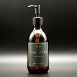 Amber Glass Soap Dispenser Refillable Hand Wash Bottle With Black Metal Pump - thumbnail 2