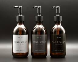 Amber Glass Soap Dispenser Refillable Hand Wash Bottle With Black Metal Pump - thumbnail 1
