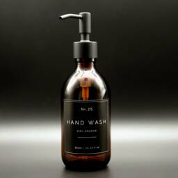 Amber Glass Soap Dispenser Refillable Hand Wash Bottle With Black Metal Pump - thumbnail 3