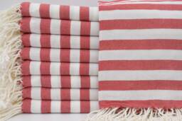 "Turkish Towel, Peshtemal Towel, Red Towel, Cotton Towel, Bohemian Towel, Spa Towel, 40""x67" - thumbnail 1