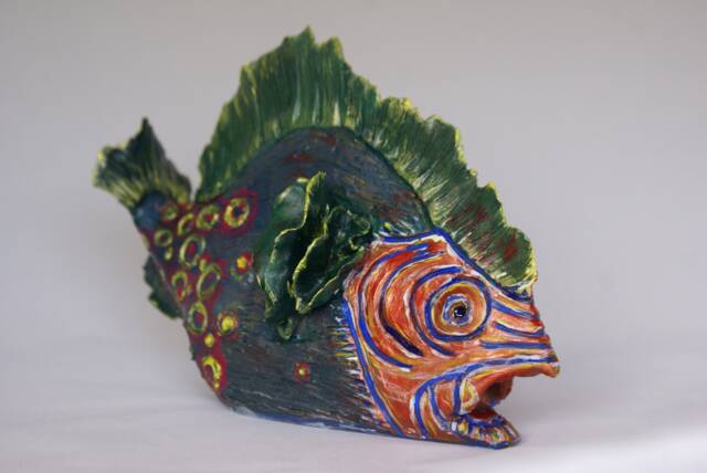 Handmade Ceramic Fish Sculpture, Decorative Statuette, Fairy Tale Style - image 1