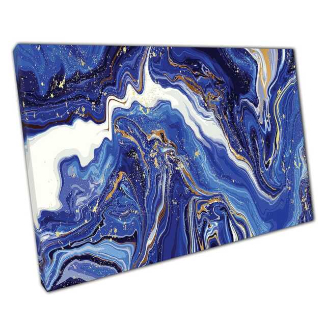 Elegant Blue & Gold Marbled Canvas Abstract Swirl Wall Art For Home & Office Decor - image 1
