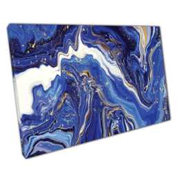Elegant Blue & Gold Marbled Canvas Abstract Swirl Wall Art For Home & Office Decor - thumbnail 1