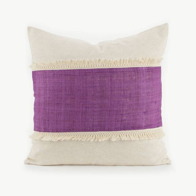 Hill Tribe Hemp Throw Pillow - Purple Striped Fringe, 20x20 - image 1