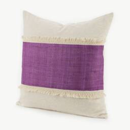 Hill Tribe Hemp Throw Pillow - Purple Striped Fringe, 20x20 - thumbnail 3