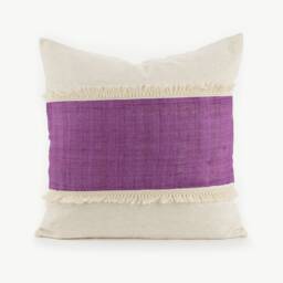 Hill Tribe Hemp Throw Pillow - Purple Striped Fringe, 20x20 - thumbnail 1