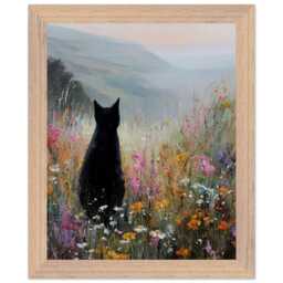 Framed Black Cat Oil Painting Art Print, Rural Painting, Owner Gift - thumbnail 3