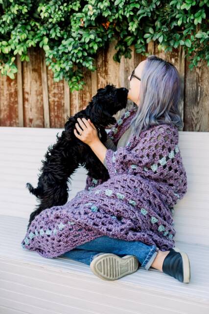 Handmade Purple & Turquoise Blue Crochet Afghan Blanket, Large Size For A Full Or Double Bed With Granny Square Design 480001 - image 1
