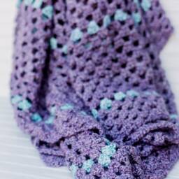 Handmade Purple & Turquoise Blue Crochet Afghan Blanket, Large Size For A Full Or Double Bed With Granny Square Design 480001 - thumbnail 3