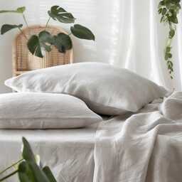 Light Gray Linen Sheet Set 1 Flat & Fitted 2 Pillowcases Stonewashed 100% Flax Linen Set - thumbnail 4