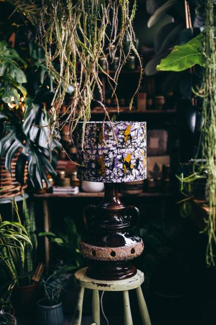 Handmade Batik Lampshade African Home Decor, Purple & Brown - image 1