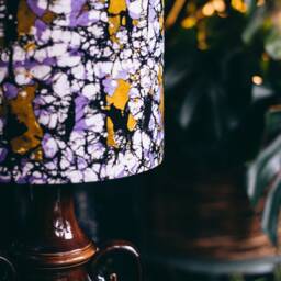 Handmade Batik Lampshade African Home Decor, Purple & Brown - thumbnail 2