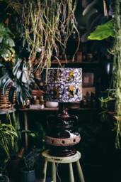 Handmade Batik Lampshade African Home Decor, Purple & Brown - thumbnail 1