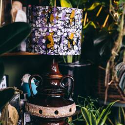 Handmade Batik Lampshade African Home Decor, Purple & Brown - thumbnail 4