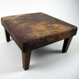 Brown Cowhide Footstool, Square Ottoman With Tapered Legs, 306 - thumbnail 2