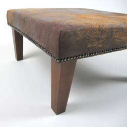Brown Cowhide Footstool, Square Ottoman With Tapered Legs, 306 - thumbnail 4