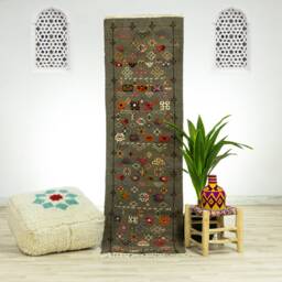 Handmade Grey Kilim Rug Moroccan Berber Wool Geometric Rug - thumbnail 1