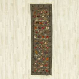 Handmade Grey Kilim Rug Moroccan Berber Wool Geometric Rug - thumbnail 2
