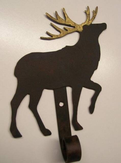 Rustic Blackened Golden Antler Reindeer Christmas Stocking Hanger Holder Country Wall Coat Hook - image 1