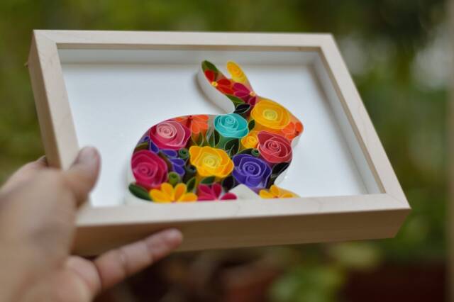 Easter Bunny - Ester Gift Bunny Art Personalized Animal Wall Decor -Kids Happy Flower Shape - image 1